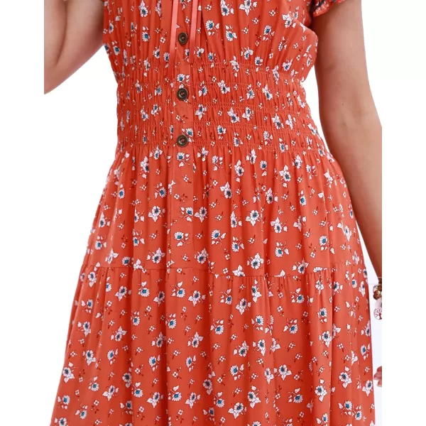 OSTOO Womens 2024 Summer Short Sleeves Boho Floral Print Tiered Casual Flowy Long Maxi DressTangerine Flowers