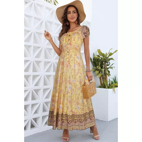 OSTOO Womens 2024 Summer Short Sleeves Boho Floral Print Tiered Casual Flowy Long Maxi DressYellow Flower