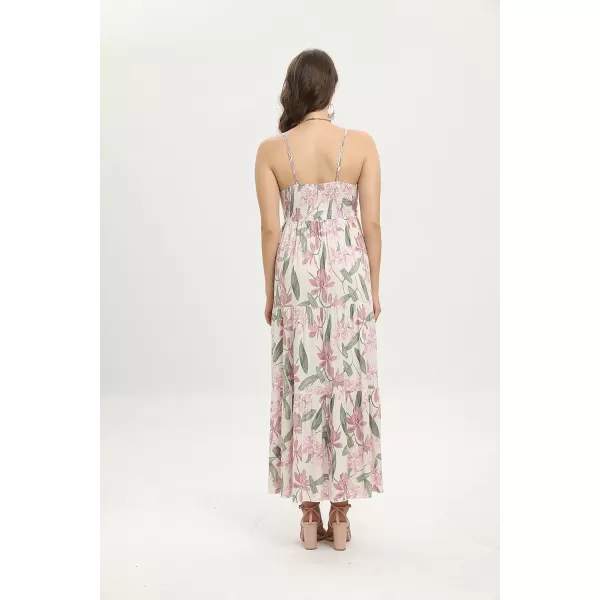 OSTOO Womens Floral Print Maxi Dresses Sleeveless Sleeves Boho Empire Waist DressApricot C