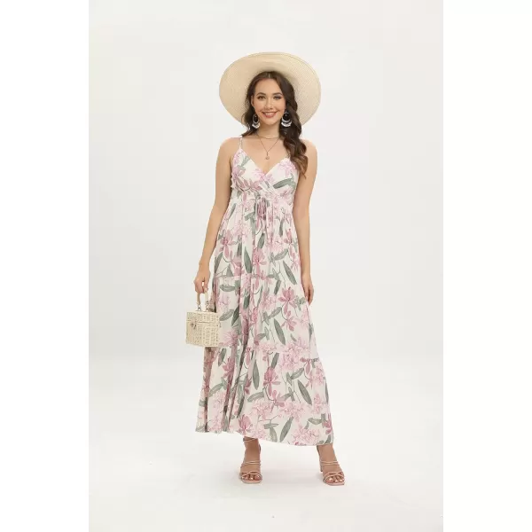 OSTOO Womens Floral Print Maxi Dresses Sleeveless Sleeves Boho Empire Waist DressApricot C