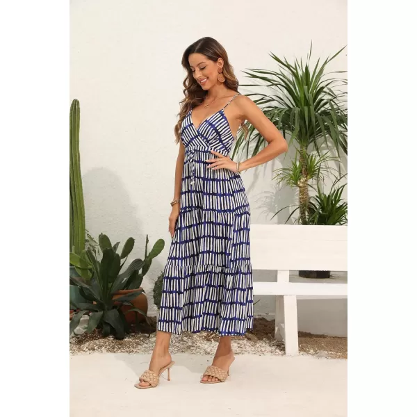 OSTOO Womens Floral Print Maxi Dresses Sleeveless Sleeves Boho Empire Waist DressBlue Stripe Print