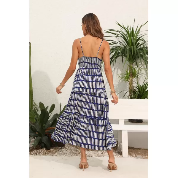 OSTOO Womens Floral Print Maxi Dresses Sleeveless Sleeves Boho Empire Waist DressBlue Stripe Print