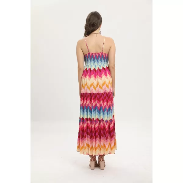 OSTOO Womens Floral Print Maxi Dresses Sleeveless Sleeves Boho Empire Waist DressColor
