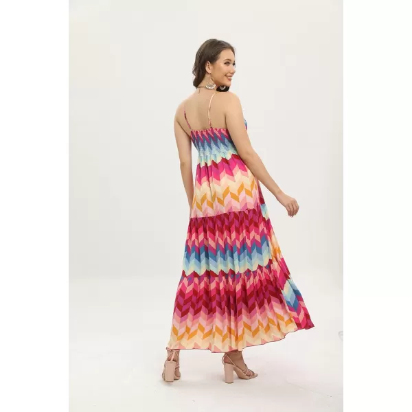 OSTOO Womens Floral Print Maxi Dresses Sleeveless Sleeves Boho Empire Waist DressColor