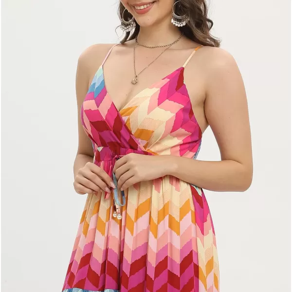 OSTOO Womens Floral Print Maxi Dresses Sleeveless Sleeves Boho Empire Waist DressColor