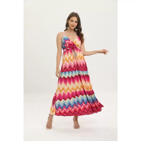 OSTOO Womens Floral Print Maxi Dresses Sleeveless Sleeves Boho Empire Waist DressColor