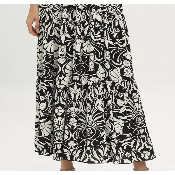 OSTOO Womens Floral Print Maxi Dresses Sleeveless Sleeves Boho Empire Waist DressFloral Black