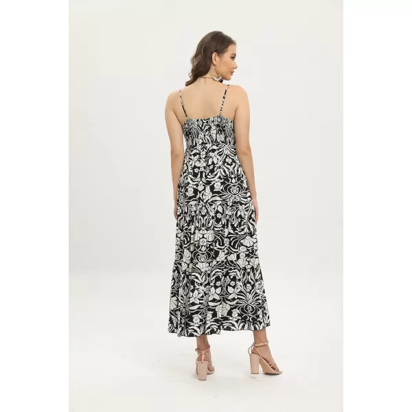 OSTOO Womens Floral Print Maxi Dresses Sleeveless Sleeves Boho Empire Waist DressFloral Black