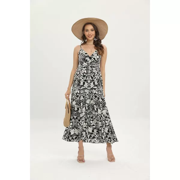 OSTOO Womens Floral Print Maxi Dresses Sleeveless Sleeves Boho Empire Waist DressFloral Black