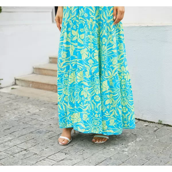 OSTOO Womens Floral Print Maxi Dresses Sleeveless Sleeves Boho Empire Waist DressFloral Blue