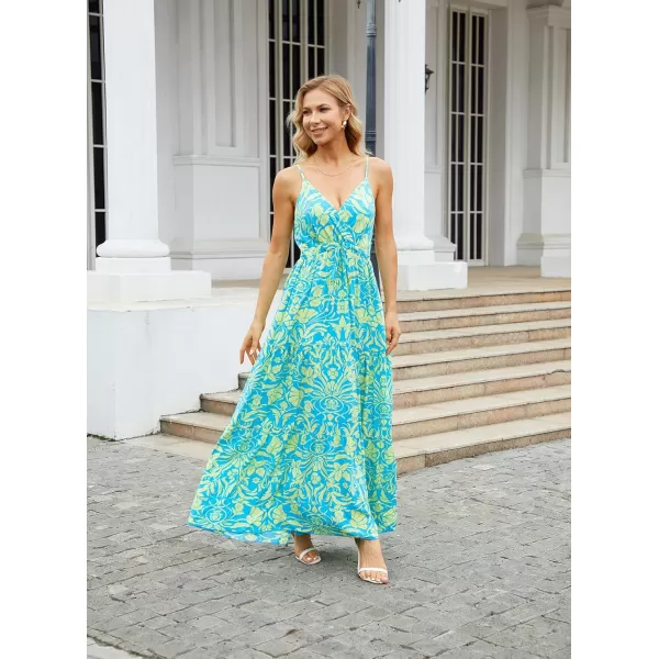 OSTOO Womens Floral Print Maxi Dresses Sleeveless Sleeves Boho Empire Waist DressFloral Blue