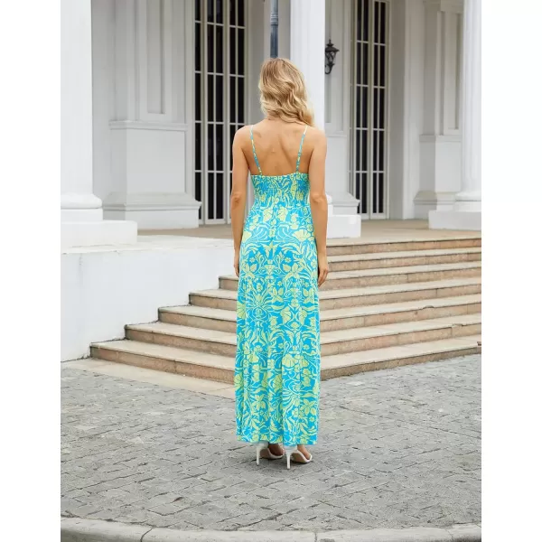 OSTOO Womens Floral Print Maxi Dresses Sleeveless Sleeves Boho Empire Waist DressFloral Blue