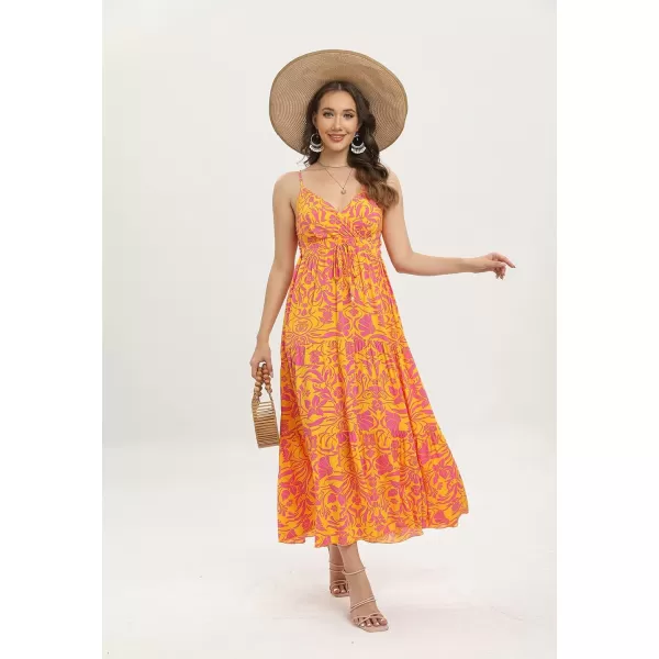 OSTOO Womens Floral Print Maxi Dresses Sleeveless Sleeves Boho Empire Waist DressFloral Yellow
