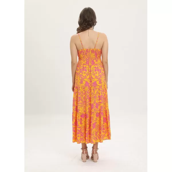 OSTOO Womens Floral Print Maxi Dresses Sleeveless Sleeves Boho Empire Waist DressFloral Yellow