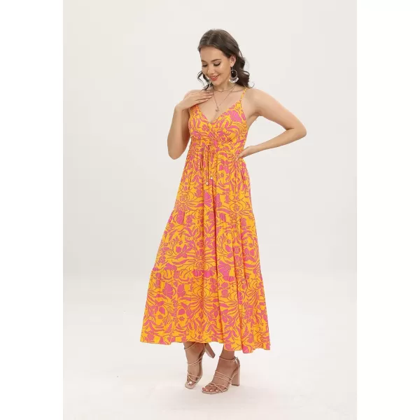 OSTOO Womens Floral Print Maxi Dresses Sleeveless Sleeves Boho Empire Waist DressFloral Yellow