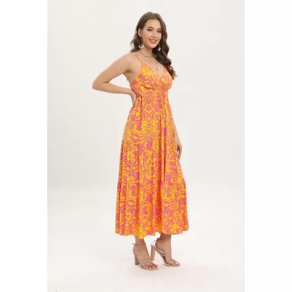 OSTOO Womens Floral Print Maxi Dresses Sleeveless Sleeves Boho Empire Waist DressFloral Yellow