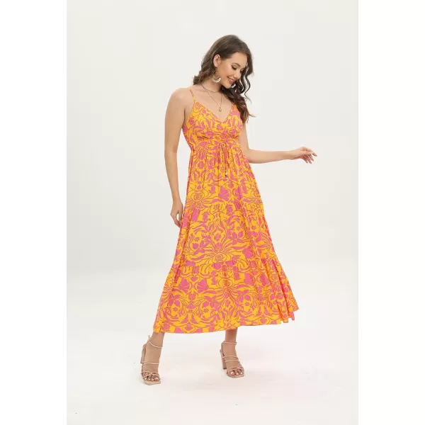 OSTOO Womens Floral Print Maxi Dresses Sleeveless Sleeves Boho Empire Waist DressFloral Yellow