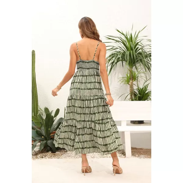 OSTOO Womens Floral Print Maxi Dresses Sleeveless Sleeves Boho Empire Waist DressGreen Stripe Print
