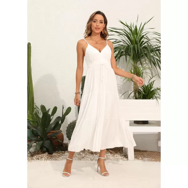 OSTOO Womens Floral Print Maxi Dresses Sleeveless Sleeves Boho Empire Waist DressOffwhite
