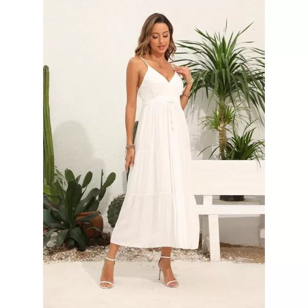 OSTOO Womens Floral Print Maxi Dresses Sleeveless Sleeves Boho Empire Waist DressOffwhite