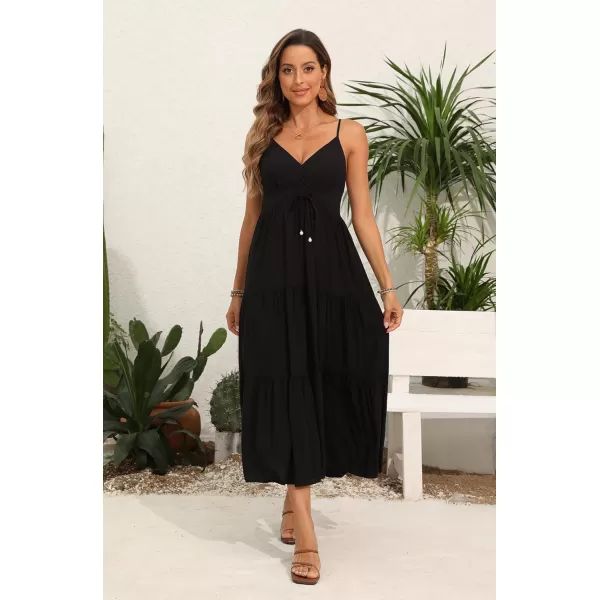 OSTOO Womens Floral Print Maxi Dresses Sleeveless Sleeves Boho Empire Waist DressSloid Black