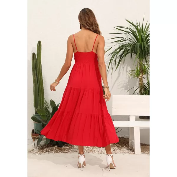 OSTOO Womens Floral Print Maxi Dresses Sleeveless Sleeves Boho Empire Waist DressSloid Red