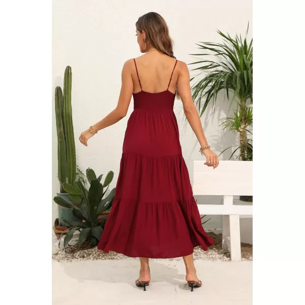 OSTOO Womens Floral Print Maxi Dresses Sleeveless Sleeves Boho Empire Waist DressWine Red