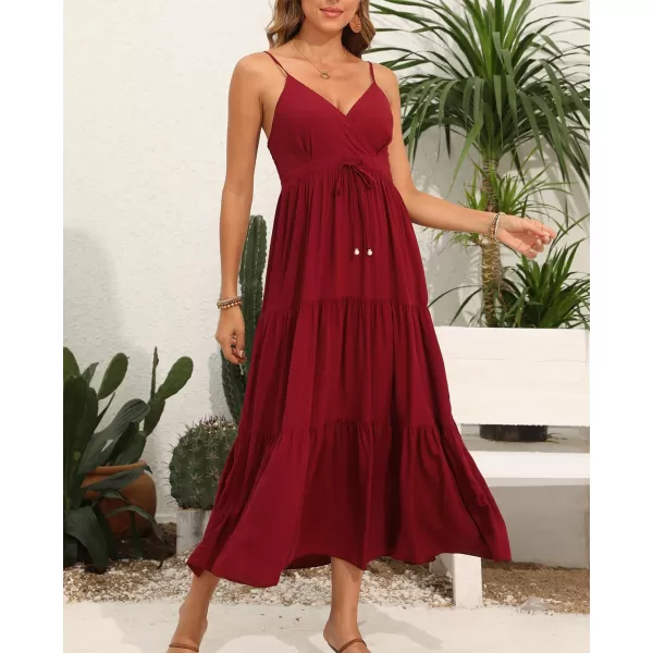 OSTOO Womens Floral Print Maxi Dresses Sleeveless Sleeves Boho Empire Waist DressWine Red