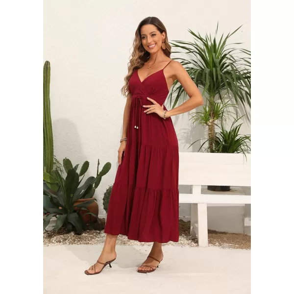 OSTOO Womens Floral Print Maxi Dresses Sleeveless Sleeves Boho Empire Waist DressWine Red