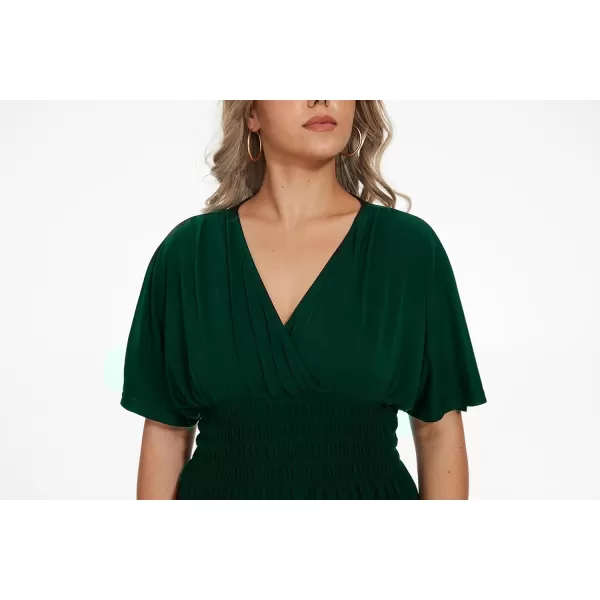 OSTOO Womens Plus Size Hawaii Empire Waist Bat Short Sleeve Casual Floral Print Boho Maxi DressDark Green