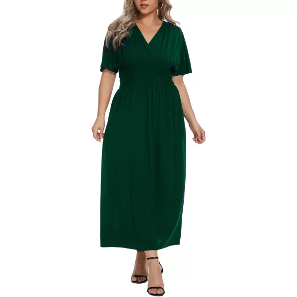 OSTOO Womens Plus Size Hawaii Empire Waist Bat Short Sleeve Casual Floral Print Boho Maxi DressDark Green