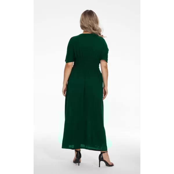 OSTOO Womens Plus Size Hawaii Empire Waist Bat Short Sleeve Casual Floral Print Boho Maxi DressDark Green