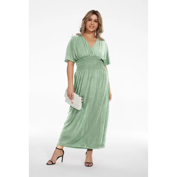OSTOO Womens Plus Size Hawaii Empire Waist Bat Short Sleeve Casual Floral Print Boho Maxi DressLight Green