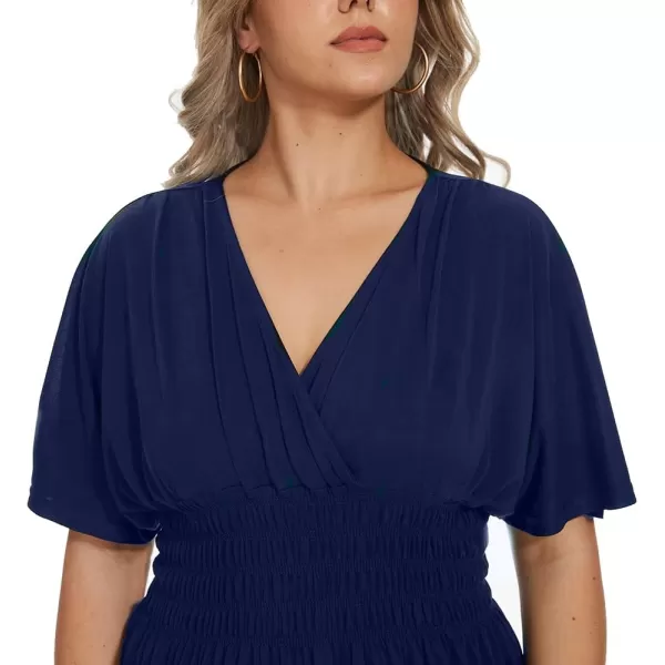 OSTOO Womens Plus Size Hawaii Empire Waist Bat Short Sleeve Casual Floral Print Boho Maxi DressNavy a