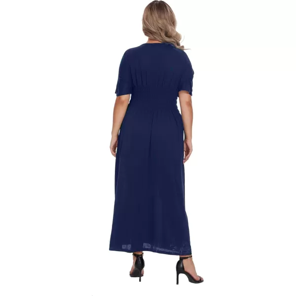 OSTOO Womens Plus Size Hawaii Empire Waist Bat Short Sleeve Casual Floral Print Boho Maxi DressNavy a