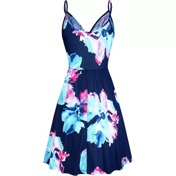 STYLEWORD Womens 2024 V Neck FloralSolid Spaghetti Strap Summer Casual Swing Sundress with PocketA10floral10