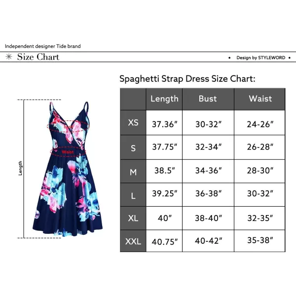 STYLEWORD Womens 2024 V Neck FloralSolid Spaghetti Strap Summer Casual Swing Sundress with PocketA10floral10