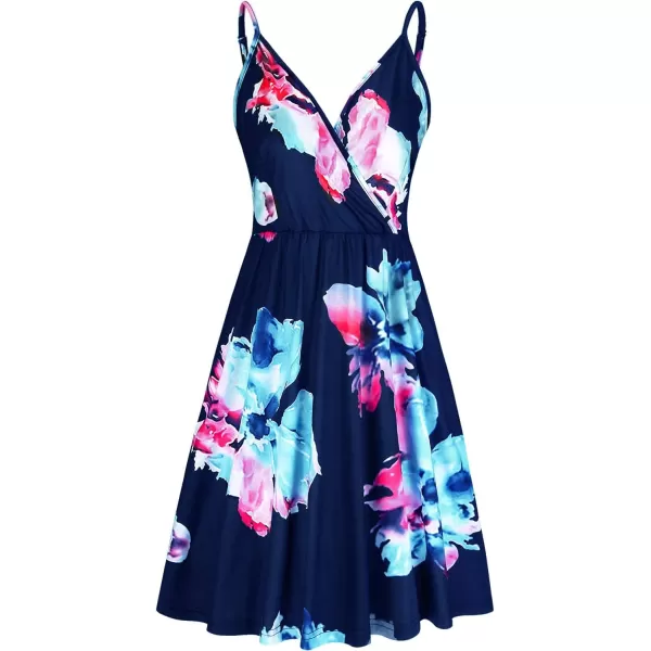 STYLEWORD Womens 2024 V Neck FloralSolid Spaghetti Strap Summer Casual Swing Sundress with PocketA10floral10