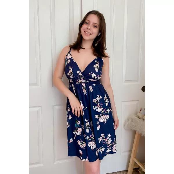 STYLEWORD Womens 2024 V Neck FloralSolid Spaghetti Strap Summer Casual Swing Sundress with PocketA1floral01