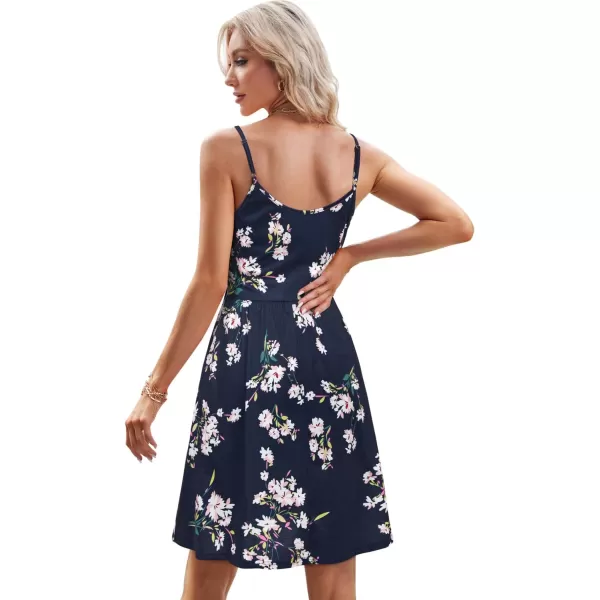 STYLEWORD Womens 2024 V Neck FloralSolid Spaghetti Strap Summer Casual Swing Sundress with PocketA1floral01
