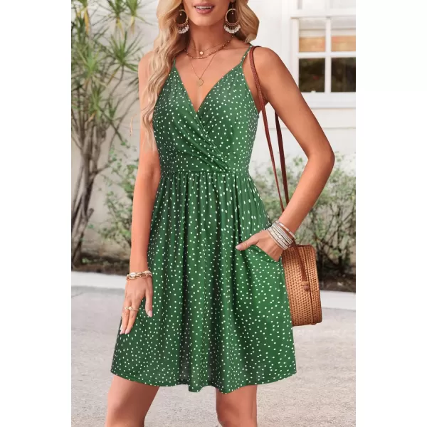 STYLEWORD Womens 2024 V Neck FloralSolid Spaghetti Strap Summer Casual Swing Sundress with PocketAfloral41412