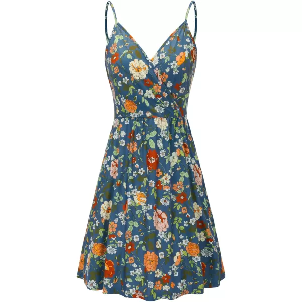 STYLEWORD Womens 2024 V Neck FloralSolid Spaghetti Strap Summer Casual Swing Sundress with PocketAfloral42412