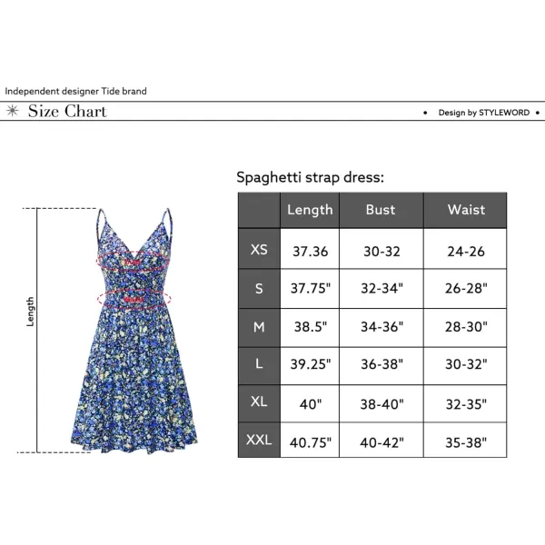 STYLEWORD Womens 2024 V Neck FloralSolid Spaghetti Strap Summer Casual Swing Sundress with PocketAfloral45412