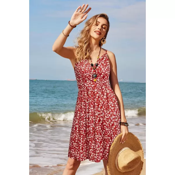 STYLEWORD Womens 2024 V Neck FloralSolid Spaghetti Strap Summer Casual Swing Sundress with PocketAfloral46412