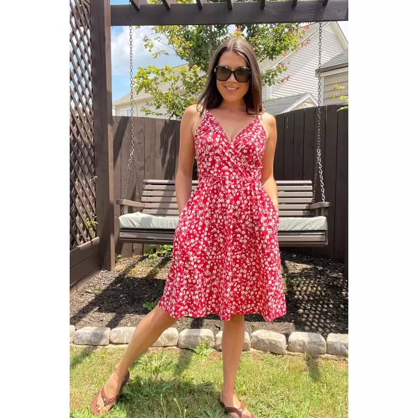 STYLEWORD Womens 2024 V Neck FloralSolid Spaghetti Strap Summer Casual Swing Sundress with PocketAfloral46412