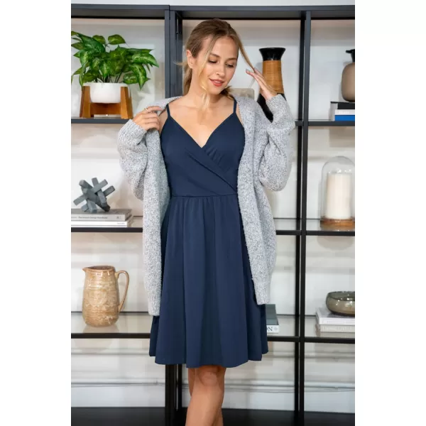 STYLEWORD Womens 2024 V Neck FloralSolid Spaghetti Strap Summer Casual Swing Sundress with PocketB2navy429