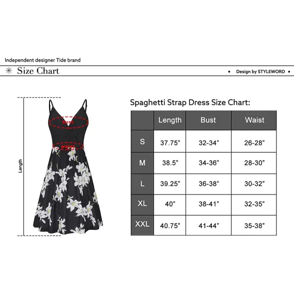 STYLEWORD Womens 2024 V Neck FloralSolid Spaghetti Strap Summer Casual Swing Sundress with PocketFloral01454