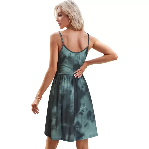 STYLEWORD Womens 2024 V Neck FloralSolid Spaghetti Strap Summer Casual Swing Sundress with PocketFloralz29