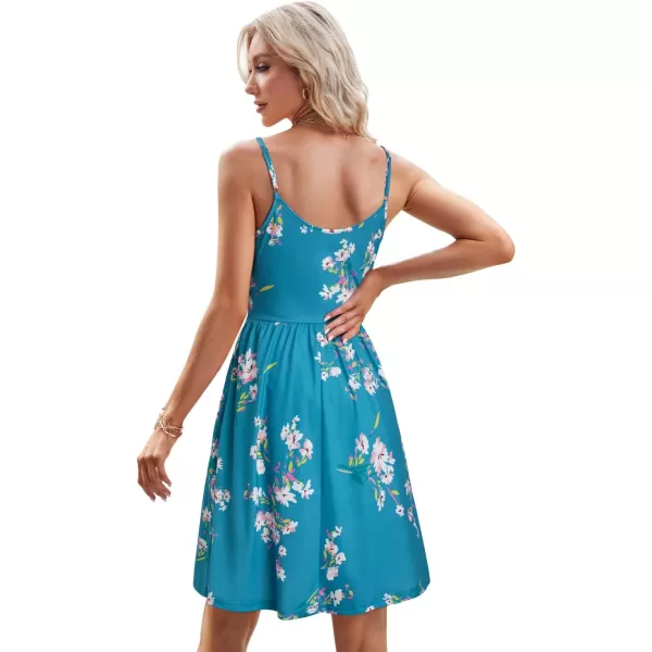 STYLEWORD Womens 2024 V Neck FloralSolid Spaghetti Strap Summer Casual Swing Sundress with PocketFloralz31