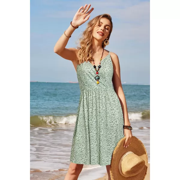 STYLEWORD Womens 2024 V Neck FloralSolid Spaghetti Strap Summer Casual Swing Sundress with PocketFloralz33412